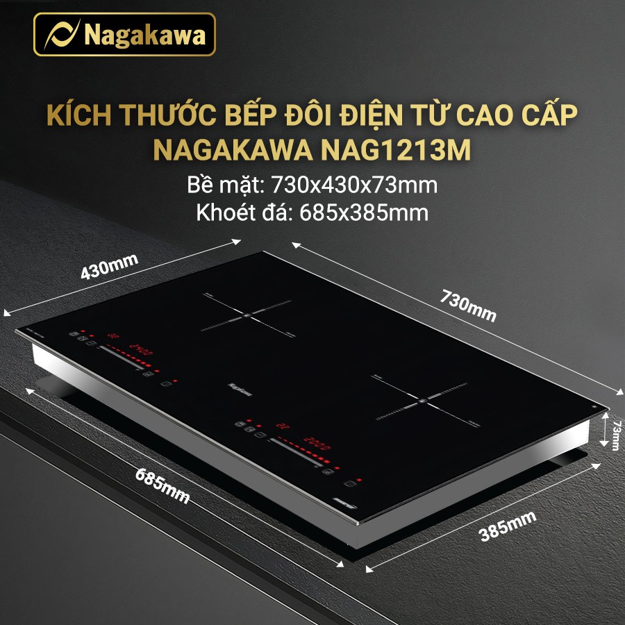 [Giảm ngay 350K - Mã: NAGA350K2] Miễn phí công lắp đặt - Bếp đôi điện từ Inverter Nagakawa NAG1213M - Bảo hành 5 năm