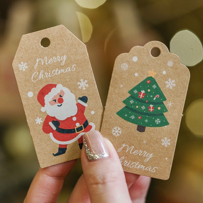 Set 50 Tag giấy Noel kèm dây TE17 tag bìa trang trí hộp quà giáng sinh, treo cây thông Noel đẹp mắt