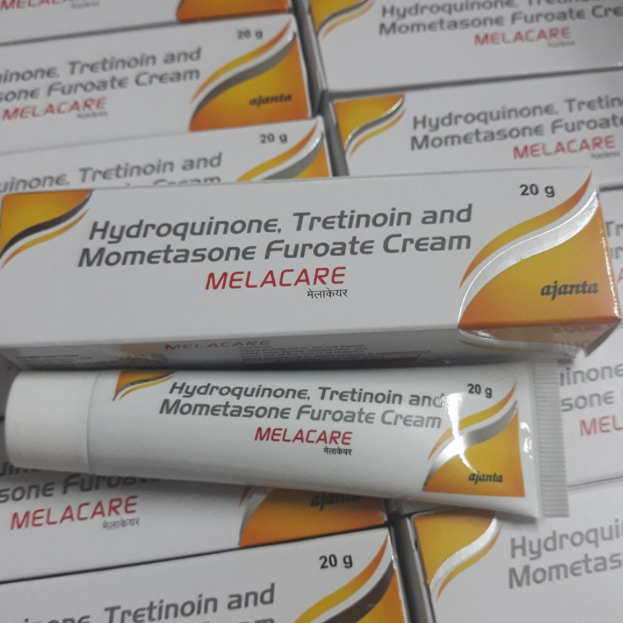 Vỏ hộp kem nám Melacare Forte Cream  - 2% & 4% hydroquinone, kem nám vàng & xanh giảm nám, sạm, thâm, dưỡng trắng