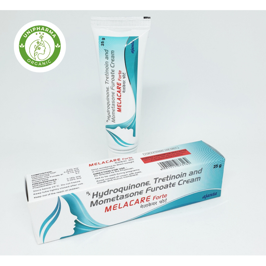 Vỏ hộp kem nám Melacare Forte Cream  - 2% & 4% hydroquinone, kem nám vàng & xanh giảm nám, sạm, thâm, dưỡng trắng