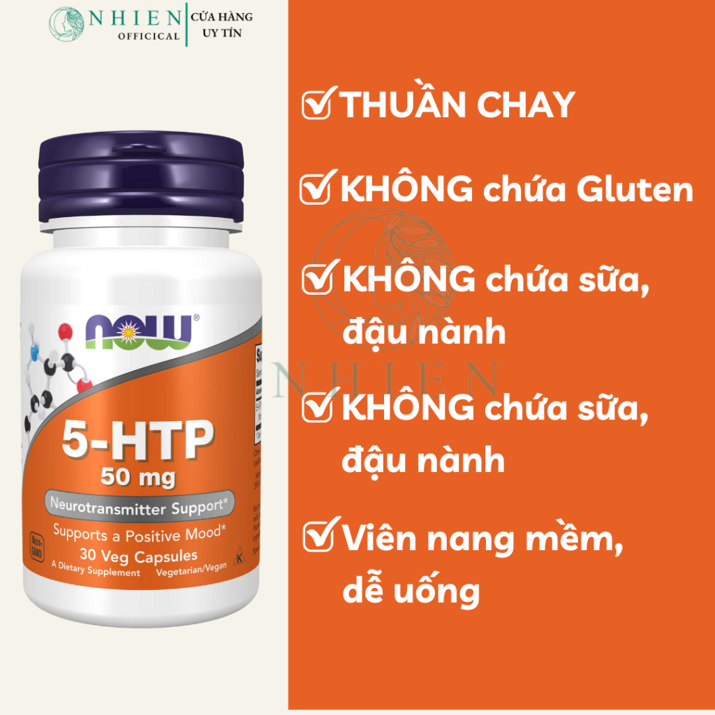 Viên uống ngủ ngon, hỗ trợ mất ngủ, giảm căng thẳng 5-HTP 50mg Now