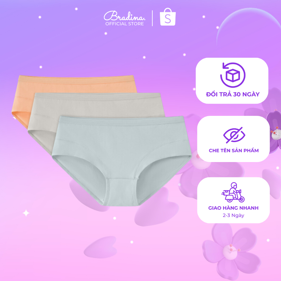 Combo 3 Quần lót nữ Cotton Bradina Japan, thấm hút, co giãn thoải mái, ôm sát QLC5