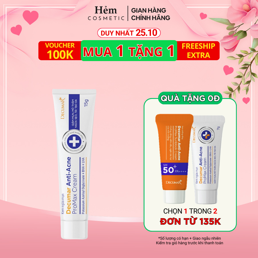 Kem ngừa mụn, mờ thâm, ngừa sẹo, tái tạo da Decumar Anti-Acne Promax Cream 15g - Hẻm Cosmetic