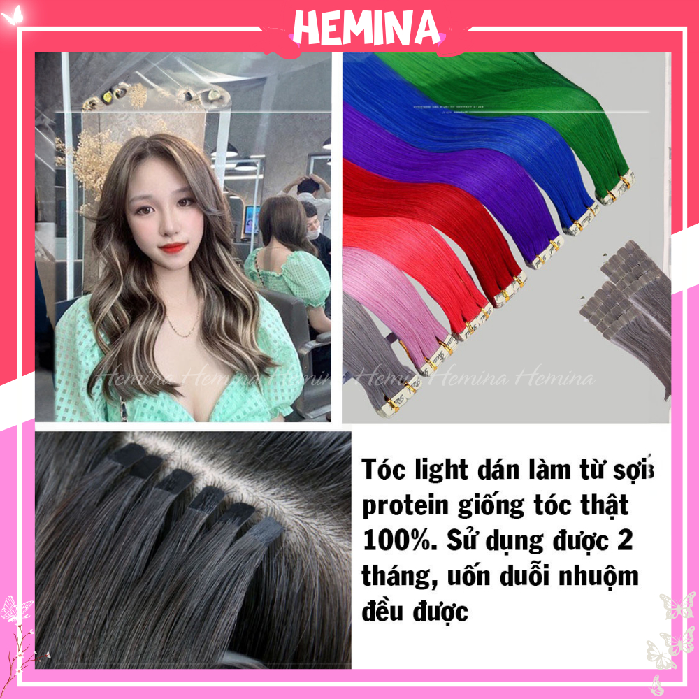 Tóc line dán làm từ sợi protein Hemina Tóc giả đẹp tóc kẹp dài thẳng light lọn nhiều màu ( 1 sợi ) CM23