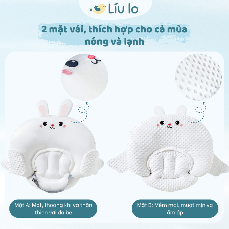 Gối chống trào ngược cho bé, gối cho bé bú 2in1 Líu lo cao cấp, 2 mặt vải dùng cả 4 mùa, nghiêng 15 độ chống nôn trớ