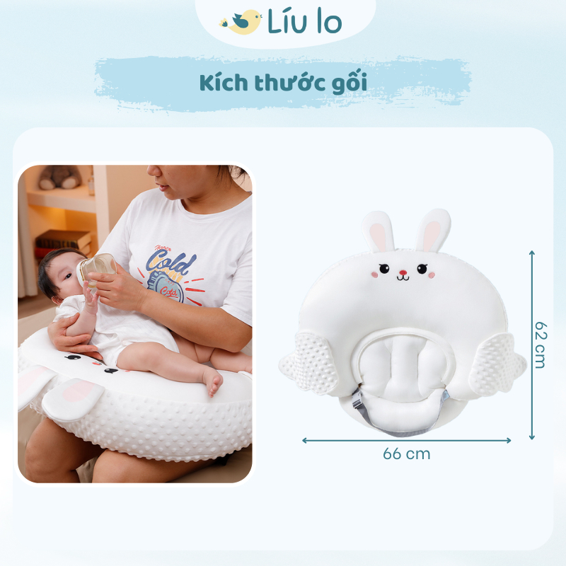 Gối chống trào ngược cho bé, gối cho bé bú 2in1 Líu lo cao cấp, 2 mặt vải dùng cả 4 mùa, nghiêng 15 độ chống nôn trớ