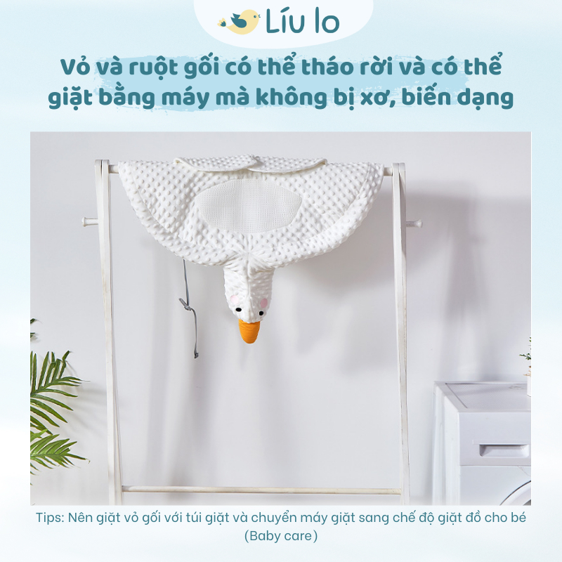 Gối chống trào ngược cho bé, gối cho bé bú 2in1 Líu lo cao cấp, 2 mặt vải dùng cả 4 mùa, nghiêng 15 độ chống nôn trớ