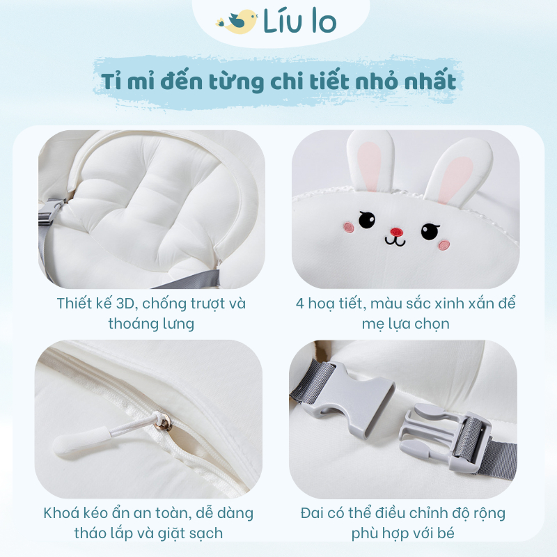 Gối chống trào ngược cho bé, gối cho bé bú 2in1 Líu lo cao cấp, 2 mặt vải dùng cả 4 mùa, nghiêng 15 độ chống nôn trớ