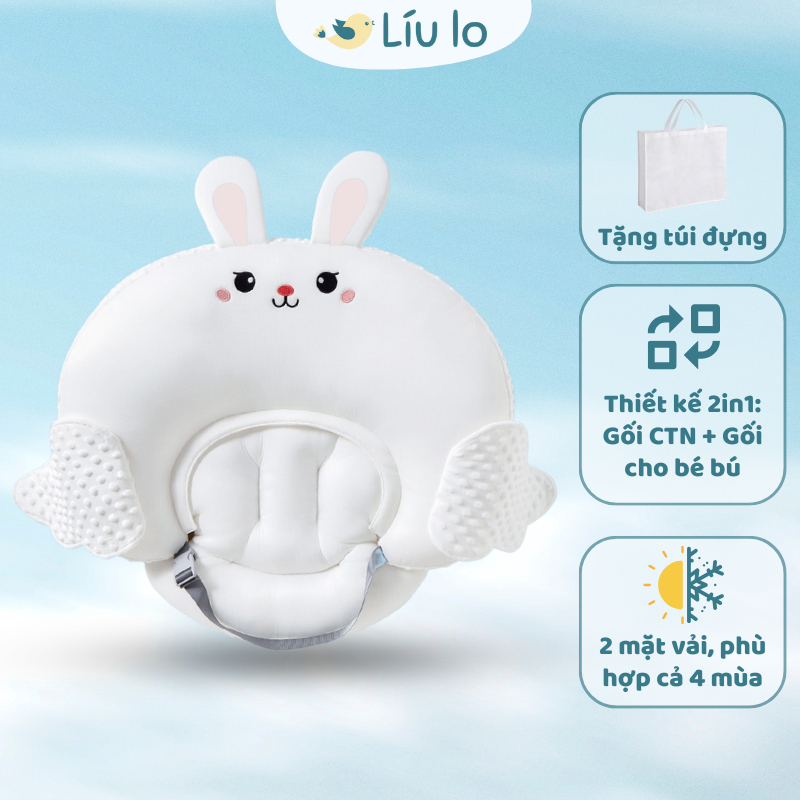 Gối chống trào ngược cho bé, gối cho bé bú 2in1 Líu lo cao cấp, 2 mặt vải dùng cả 4 mùa, nghiêng 15 độ chống nôn trớ