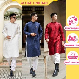 Áo dài cách tân nam thiết kế đơn giản trên nền gấm vân nổi cao cấp - Áo dài Linh Đan