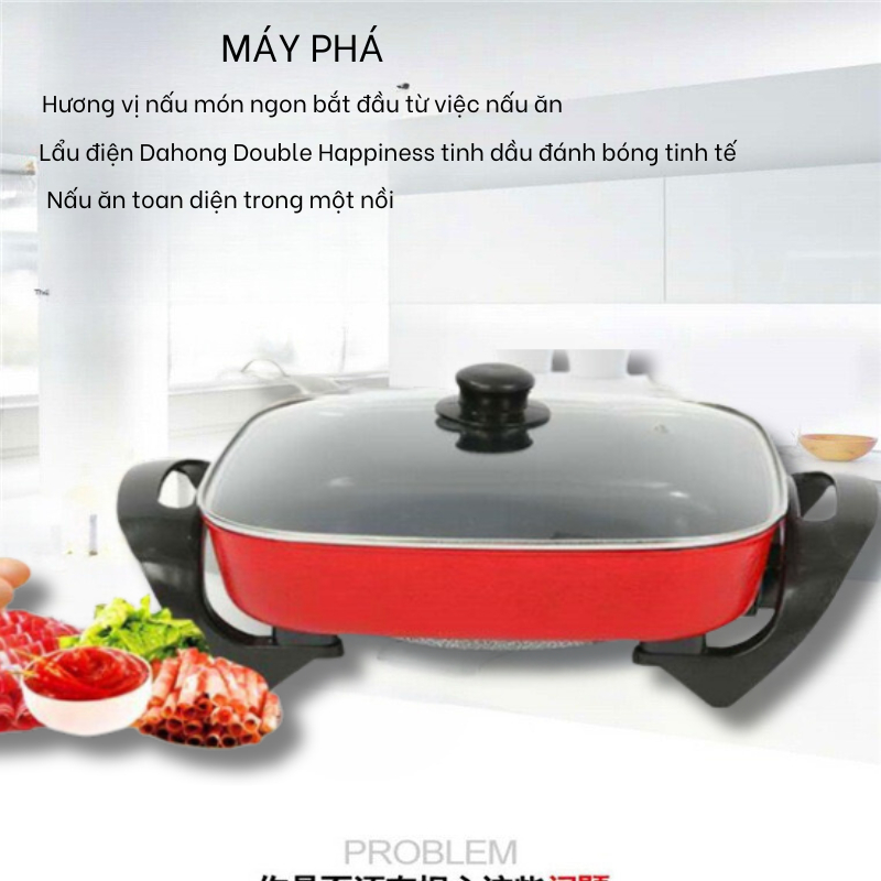 Nồi lẩu điện đa năng, chảo lẩu hình vuông dung tích 5L chiên xào rán, chống dính tốt