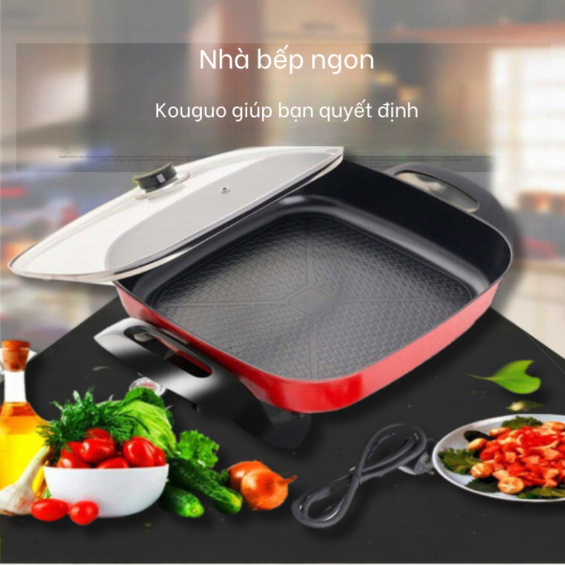 Nồi lẩu điện đa năng, chảo lẩu hình vuông dung tích 5L chiên xào rán, chống dính tốt