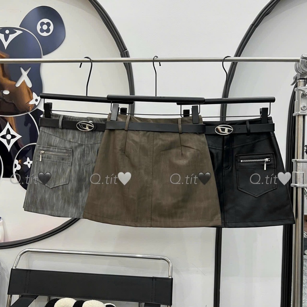 Mã CV20 chân váy da kèm đai