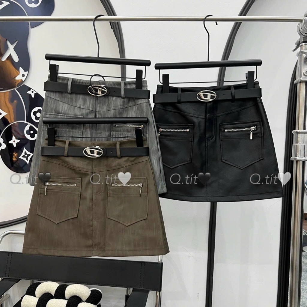 Mã CV20 chân váy da kèm đai