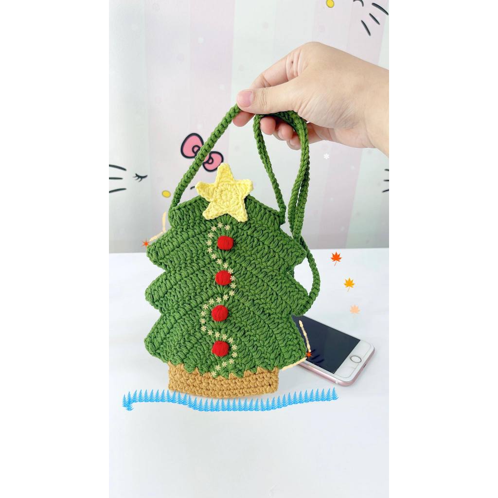 🎄Túi đeo chéo cây thông Noel bằng len móc handmade, đựng airpods, son và tiền lẻ dễ thương, quà tặng giáng sinh 🎄