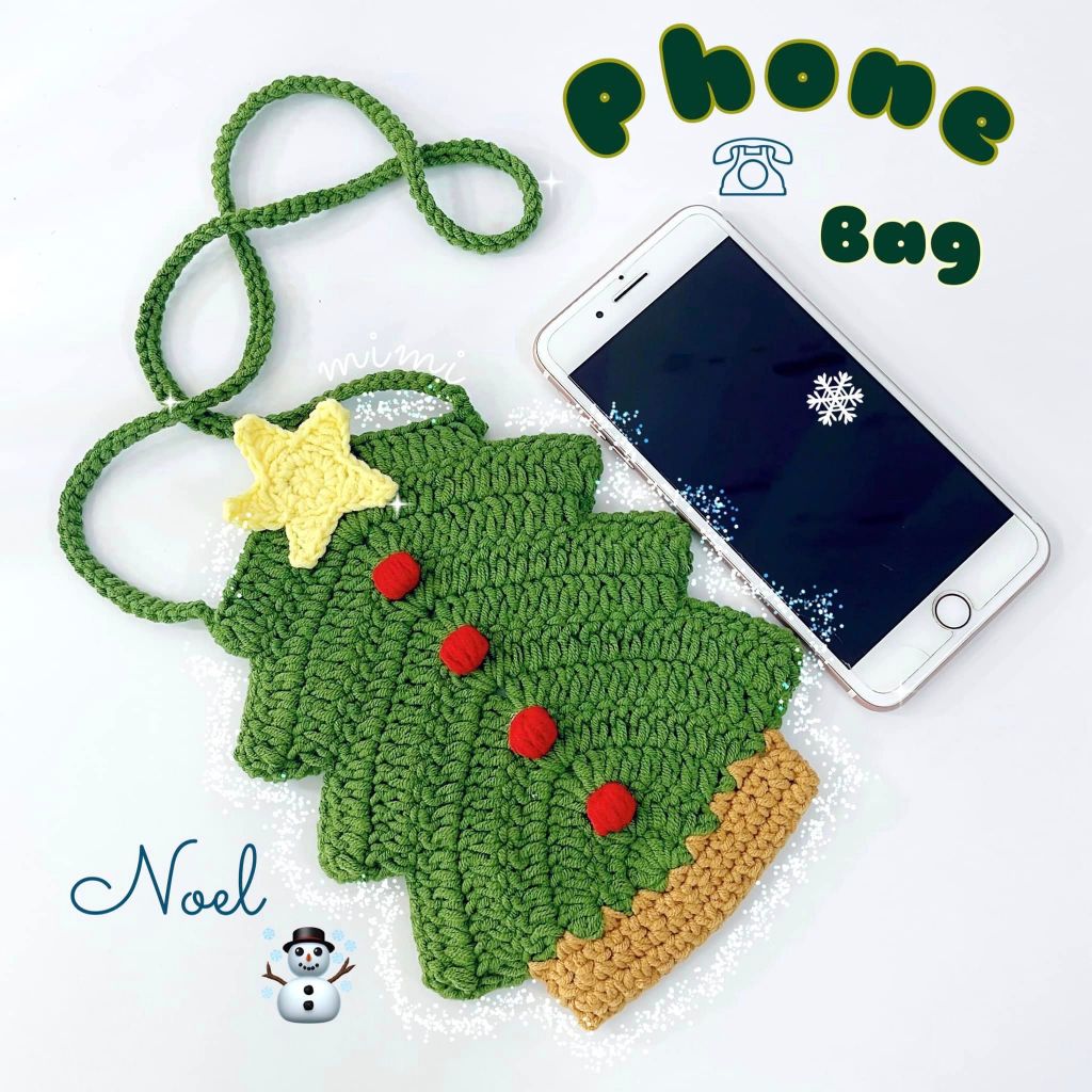 🎄Túi đeo chéo cây thông Noel bằng len móc handmade, đựng airpods, son và tiền lẻ dễ thương, quà tặng giáng sinh 🎄