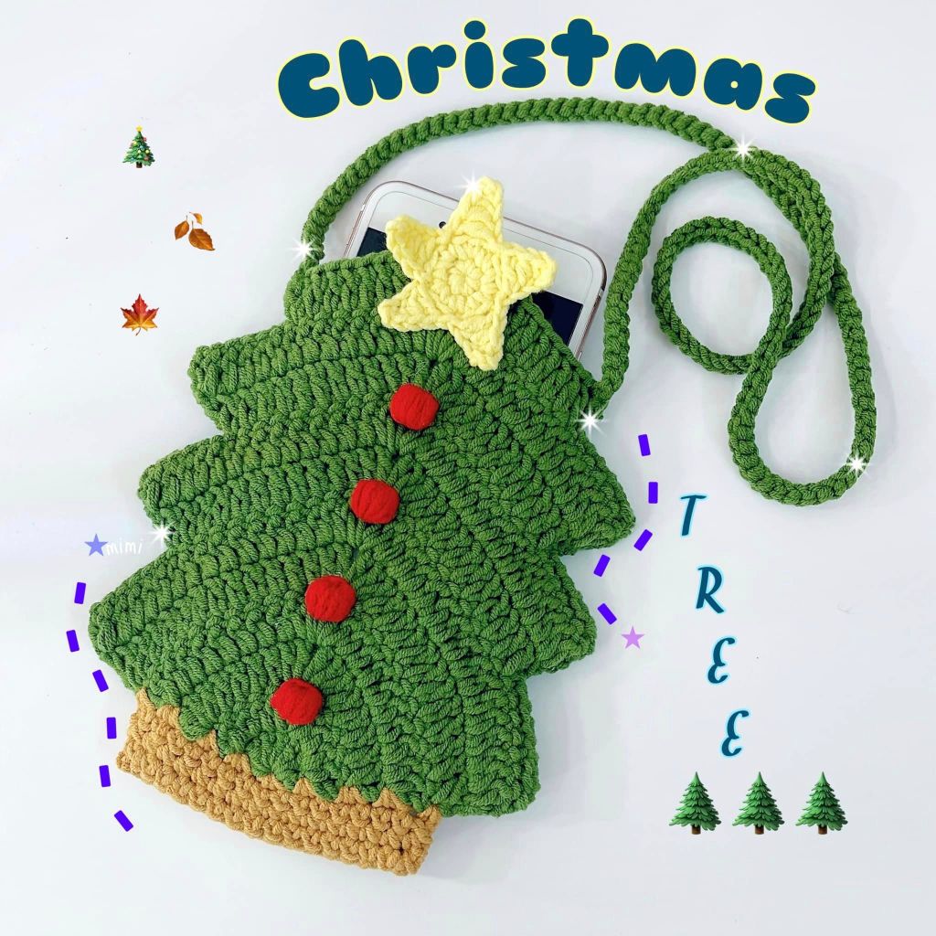 🎄Túi đeo chéo cây thông Noel bằng len móc handmade, đựng airpods, son và tiền lẻ dễ thương, quà tặng giáng sinh 🎄