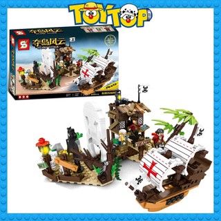 Đồ chơi lắp ghép Pirates Island Storm cướp biển CARIBBEAN thuyền hải tặc cập bến đảo đầu lâu xếp hình SY1545