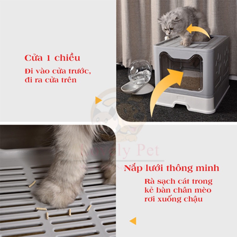 Nhà vệ sinh cho mèo 2 cửa chống văng cát có ngăn kéo size lớn, chậu cát, toilet chống văng cát, gấp gọn tiện lợi