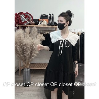 Váy len cổ trắng sm
