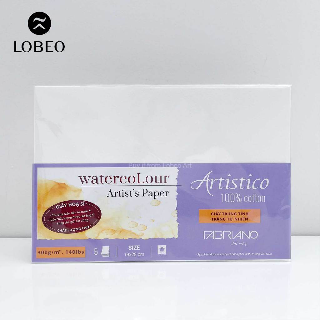 Giấy vẽ màu nước Fabriano Artistico 100% cotton 300gsm 5 tờ