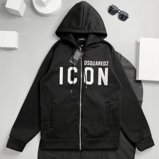 Áo khoác hoodie zip nam nữ Dsq2 nỉ bông in chữ ICON trắng ngang ngực bo ống dày dặn cực chất cháy phố 2023 HZ003