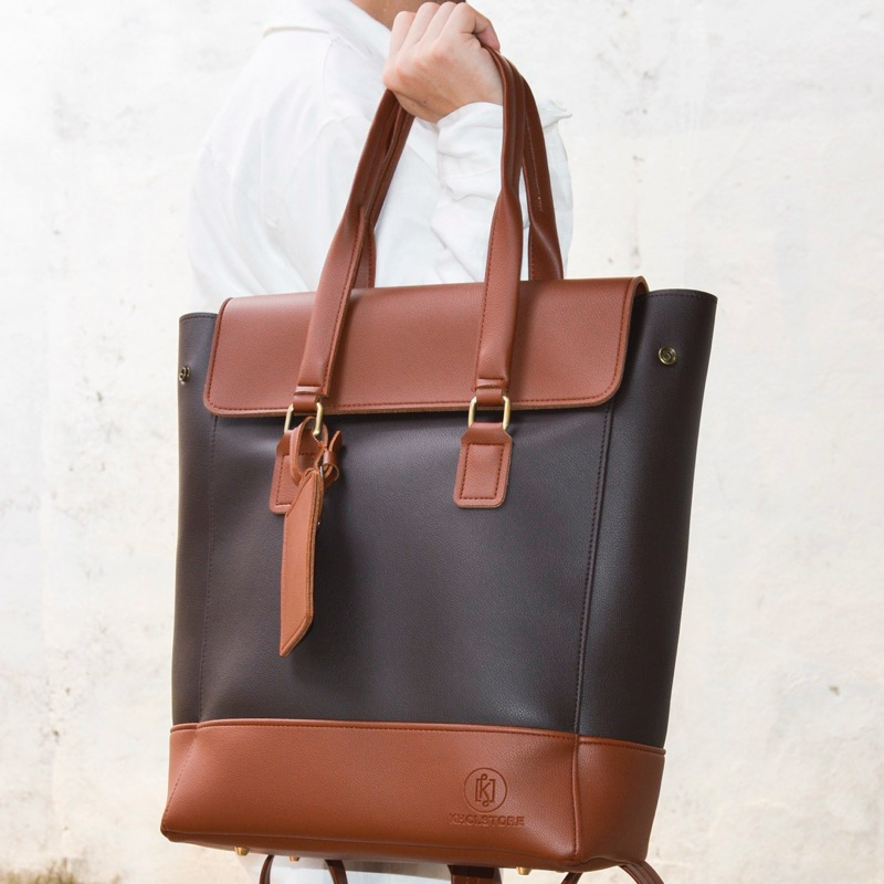 KHÔISTORE | Max_Túi tote balo đeo chéo đa năng_Màu nâu_công sở_unisex_túi da thiết kế