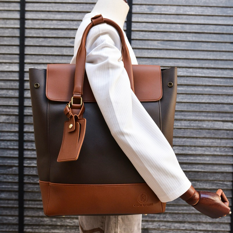 KHÔISTORE | Max_Túi tote balo đeo chéo đa năng_Màu nâu_công sở_unisex_túi da thiết kế