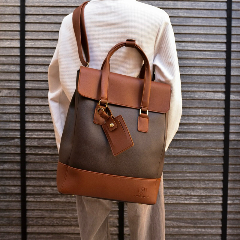 KHÔISTORE | Max_Túi tote balo đeo chéo đa năng_Màu nâu_công sở_unisex_túi da thiết kế
