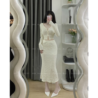 Set váy nữ áo 2 dây croptop chân váy đuôi cá xốp