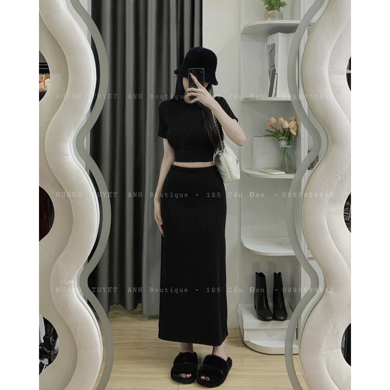 Set midi áo croptop chân váy dài ( hình chính chủ )