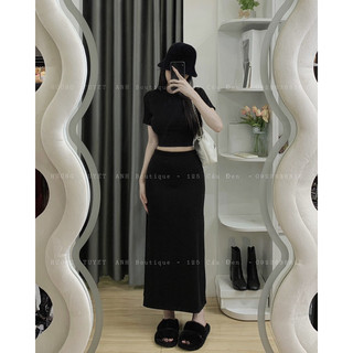 Set midi áo croptop chân váy dài