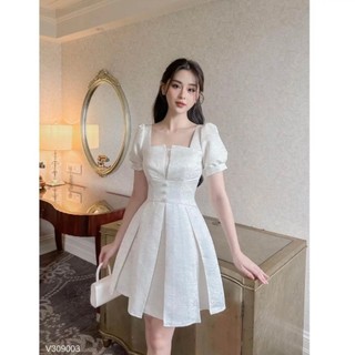 Milana Dress - Đầm tay phồng, cổ vuông, xêp ly, đầm form xoè đi tiệc