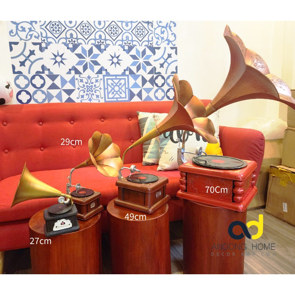 Mô hình Máy hát đĩa than trang trí vintage 22cm, 29cm, 49cm, 70cm