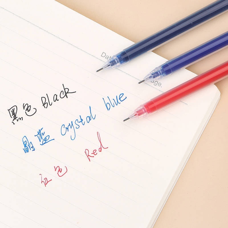 Bút gel vỏ trong suốt ngòi kim 0.38mm mực xanh đỏ đen viết siêu êm khô nhanh, bút gel học sinh văn phòng