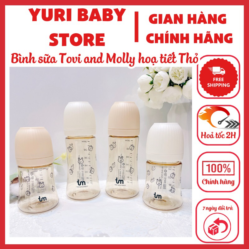 Bình sữa Tovi and Molly - Bình sữa Thỏ/Sóc 180ml/280ml chính hãng nội địa Hàn tùy chọn núm