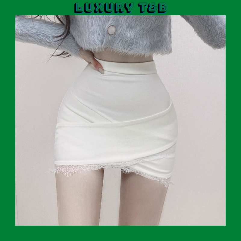 Chân Váy Ngắn Ôm Body Vải Lụa Sang Chảnh Co Giãn Viền Ren Cạp Chun Tôn Dáng