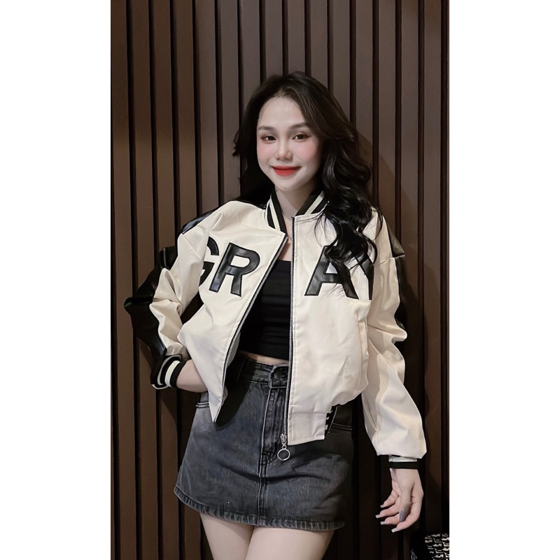 Áo khoác da Gray-Áo bomber viền áo 2 màu