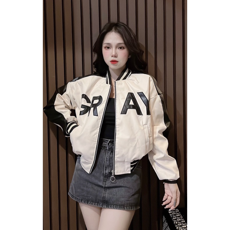 Áo khoác da Gray-Áo bomber viền áo 2 màu