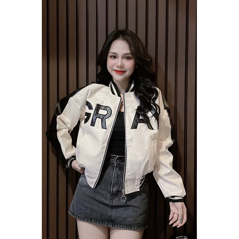 Áo khoác da Gray-Áo bomber viền áo 2 màu