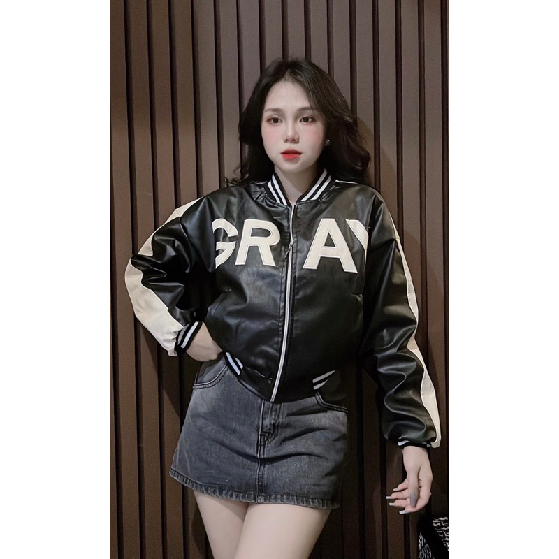 Áo khoác da Gray-Áo bomber viền áo 2 màu