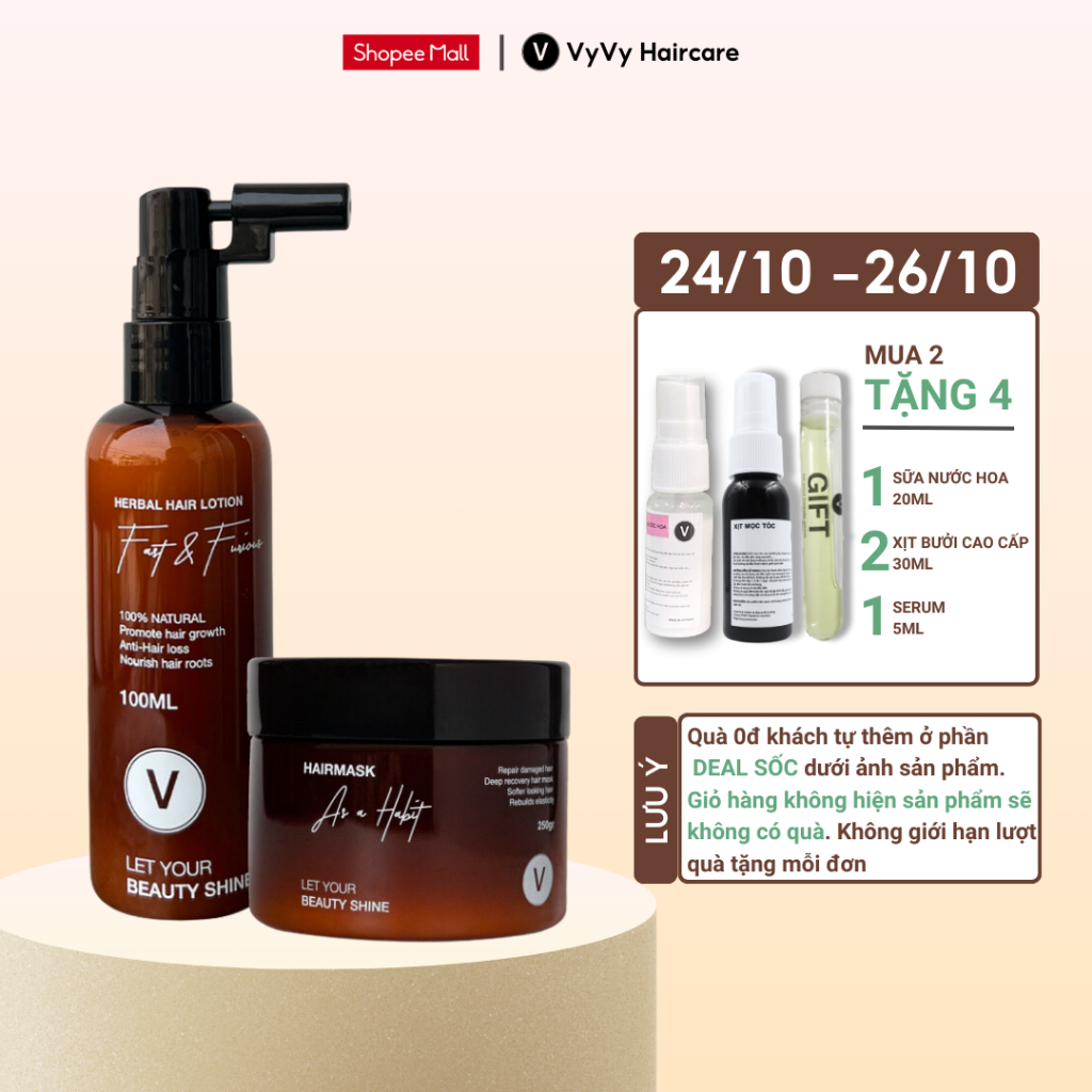 Bộ sản phẩm kích mọc tóc nhanh dài mềm mượt chắc khỏe cho tóc uốn duỗi nhuộm combo 7 Vyvyhaircare V 350ml