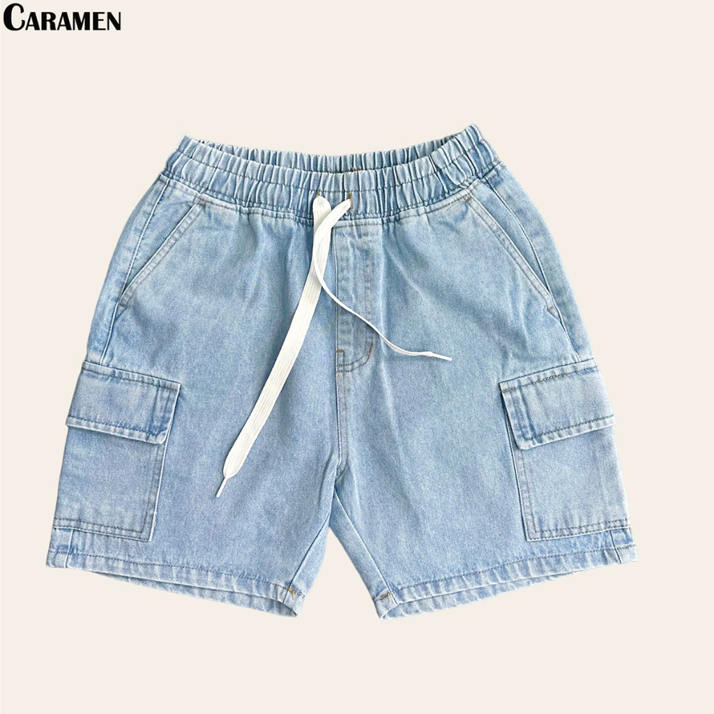 Quần Short Jeans Nam Nữ CARAMEN Túi Hộp , Lưng Thun , Form Rộng
