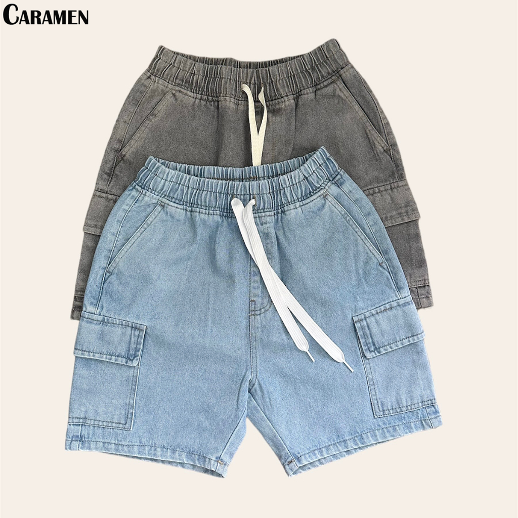 Quần Short Jeans Nam Nữ CARAMEN Túi Hộp , Lưng Thun , Form Rộng