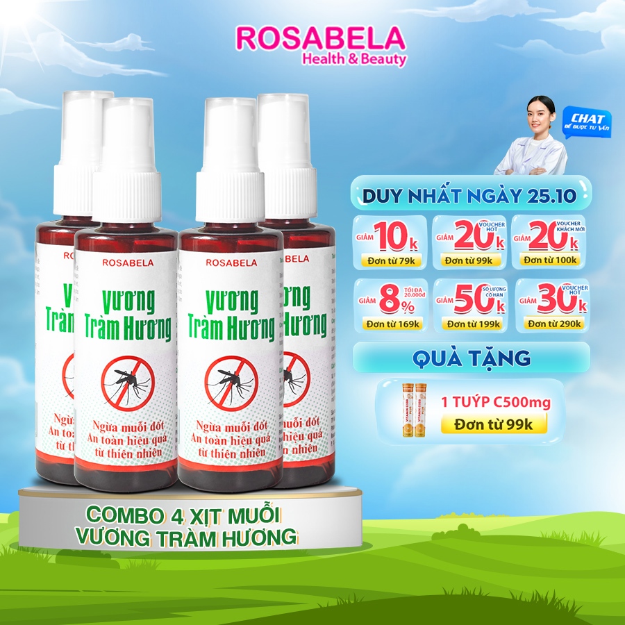 Xịt chống muỗi cho bé Vương Tràm Hương - Combo 4 chai, chiết xuất từ thiên nhiên, ngăn ngừa muỗi đốt