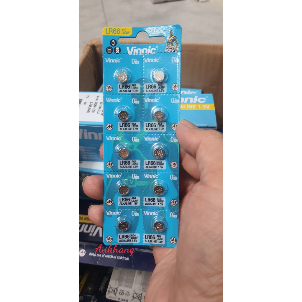 Vỉ 10 viên pin VINNIC LR66 / L626F / AG4 / 377 - Chính hãng