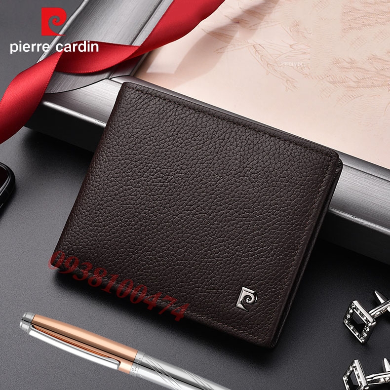 Ví da Pierre Cardin chính hãng màu đen da bò thật ví ngang PCJ0016