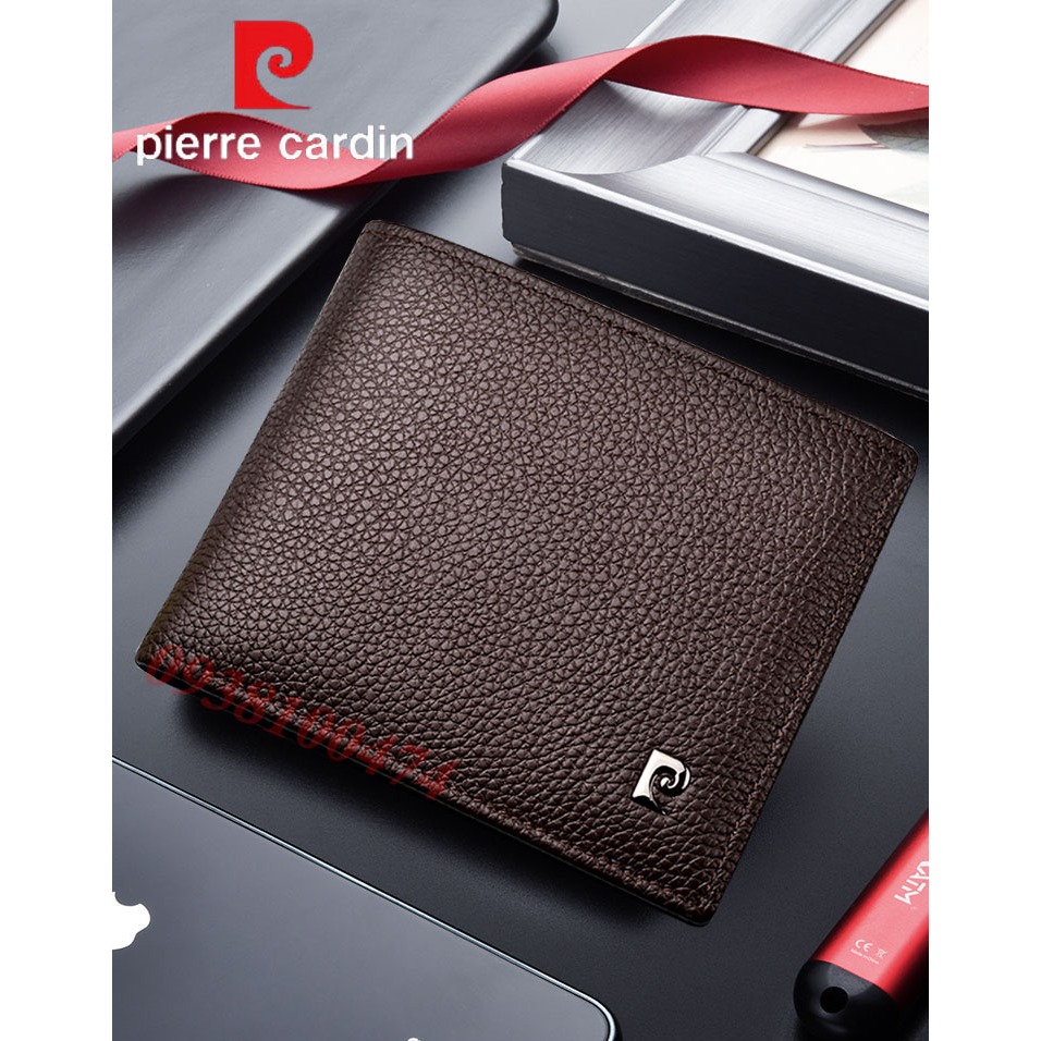 Ví da Pierre Cardin chính hãng màu đen da bò thật ví ngang PCJ0016