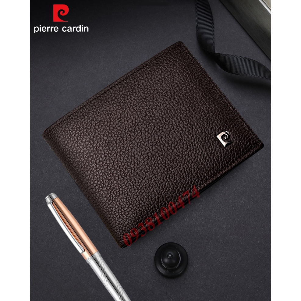 Ví da Pierre Cardin chính hãng màu đen da bò thật ví ngang PCJ0016