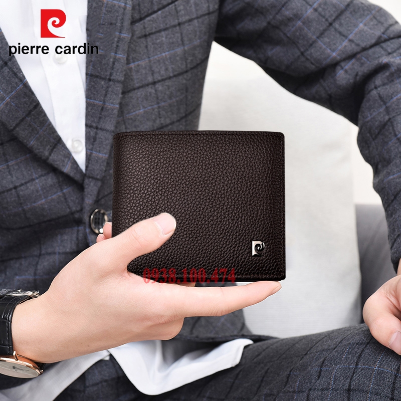 Ví da Pierre Cardin chính hãng màu đen da bò thật ví ngang PCJ0016